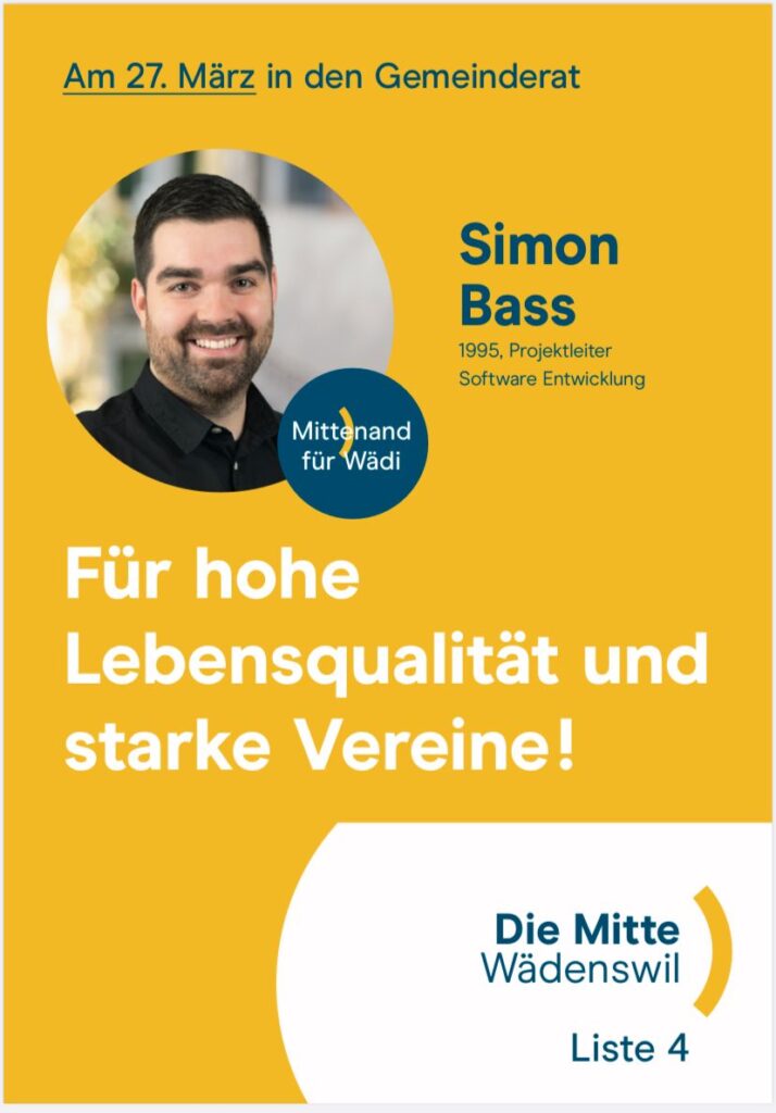 Simon Bass Gemeinderatskandidat Plakat